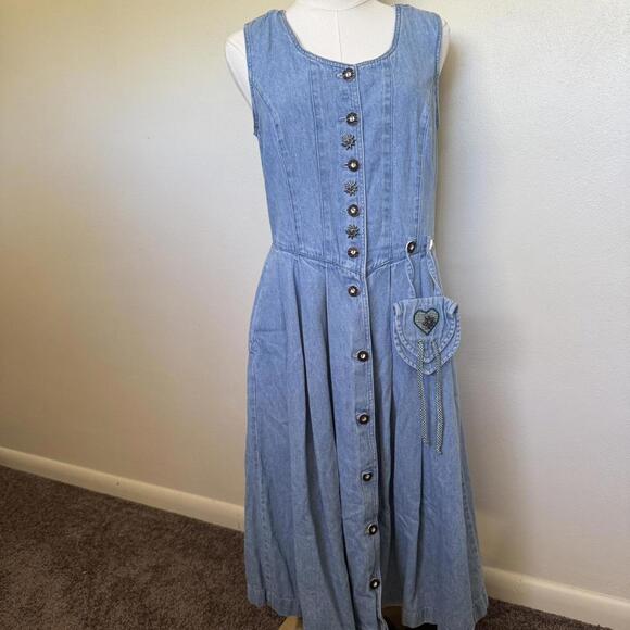 Vintage Blue denim maxi dress with unique button front and adjustable waist! - Picture 1 of 5